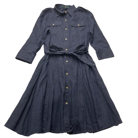 Lauren Ralph Lauren Dresses & Skirts - Lauren Ralph Lauren 100% Linen Dress Large Midi Shirt Luxury Preppy Old Money